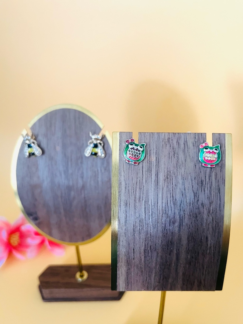 Bee & Green Owl Stud Earrings lot of 2